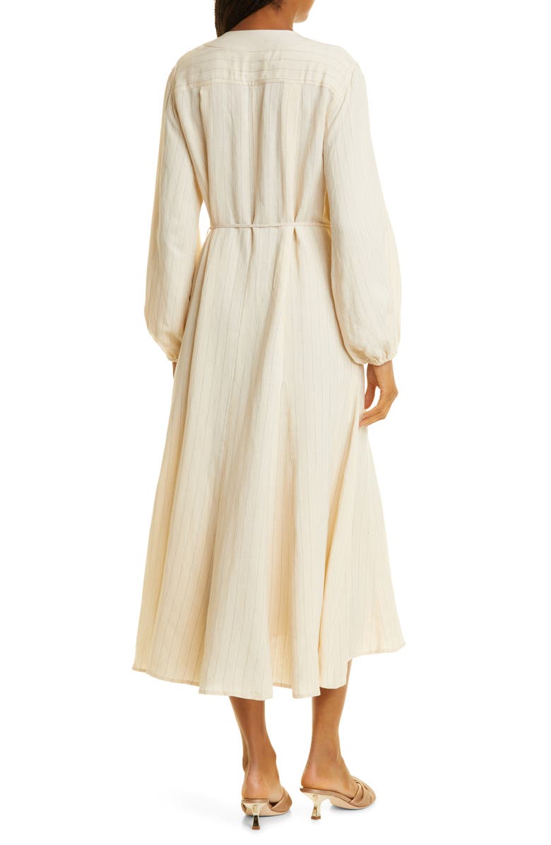 La Ligne Pinstripe Long Sleeve Midi Dress, Alternate, color, 