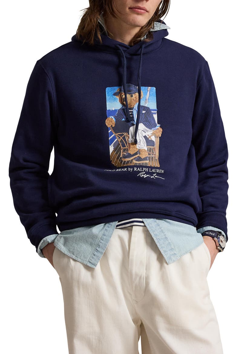 Polo Bear Cotton Fleece Hoodie, Main, color, NEWPORT BEAR- NEWPORT NAVY