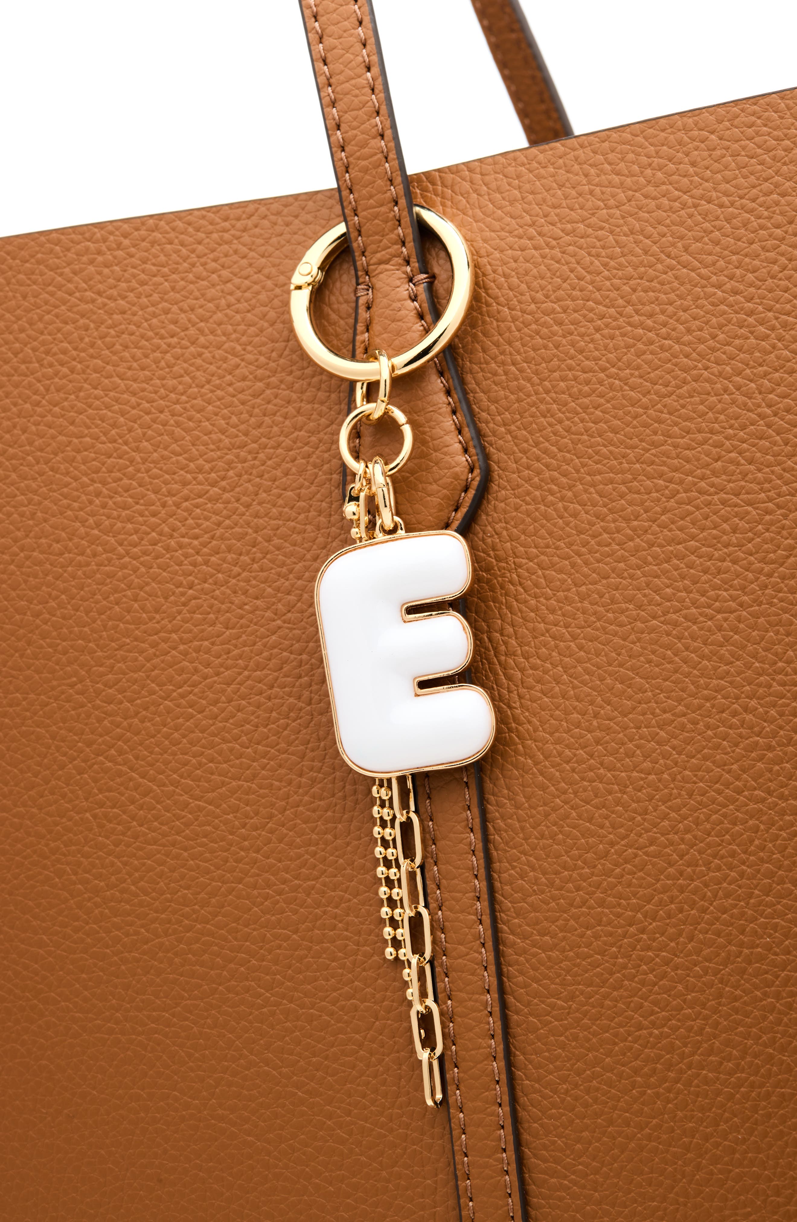 Resin Initial Bag Charm, Alternate, color, E- WHITE- GOLD