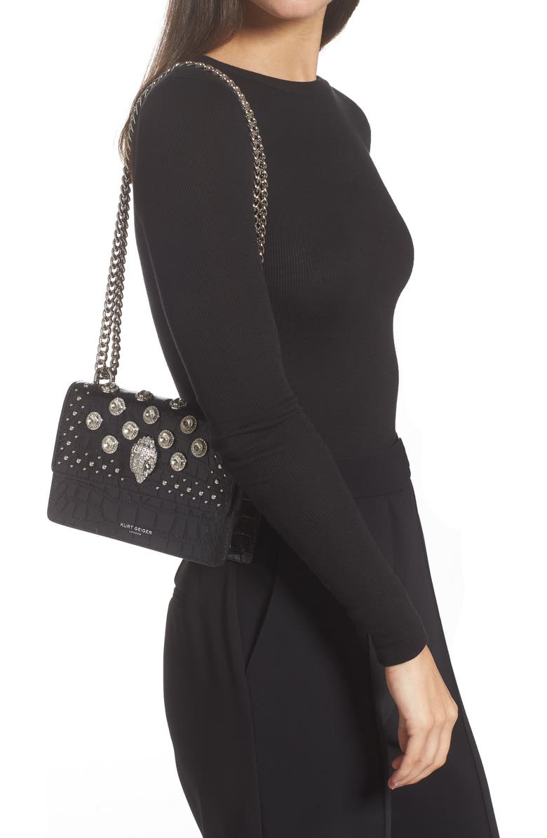 Kurt Geiger London Shoreditch Croc Embossed Leather Crossbody Bag, Alternate, color,