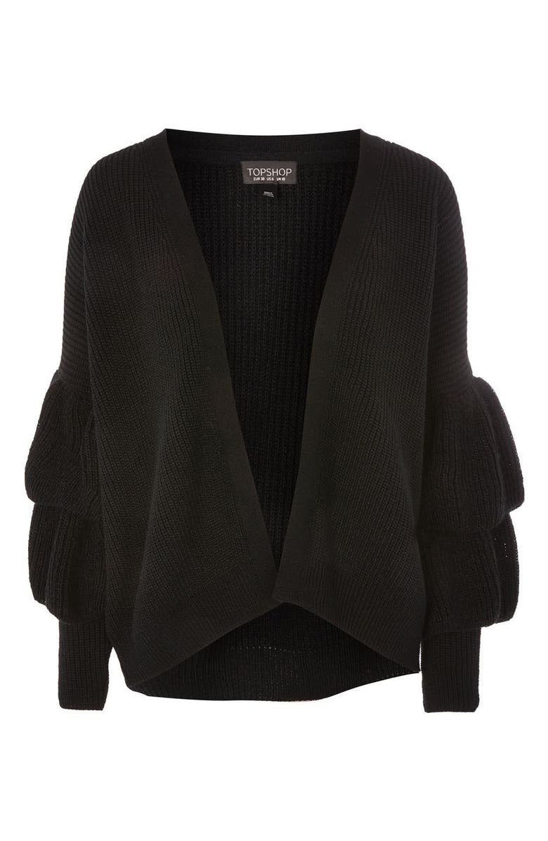 Topshop Layered Ruffle Sleeve Cardigan, Alternate, color, 