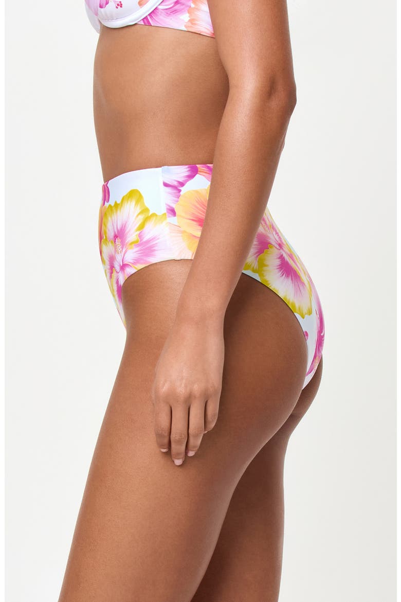 Soleil High Waist Rib Bikini Bottoms, Alternate, color, HIBISCUS AND PLUMERIAS OH MY