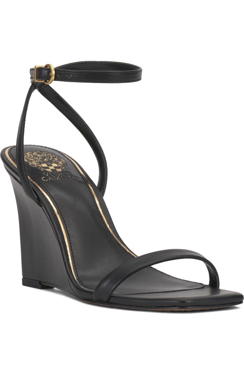 Vince Camuto Ambee Ankle Strap Wedge Sandal, Main, color, Black