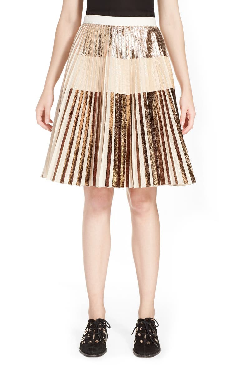 Proenza Schouler Knife Pleat Cloqué Skirt, Main, color, ROSE GOLD/ NUDE/ BRONZE