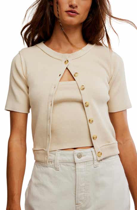 Free People Twosie Cotton Blend Rib Cardigan & Tank Set