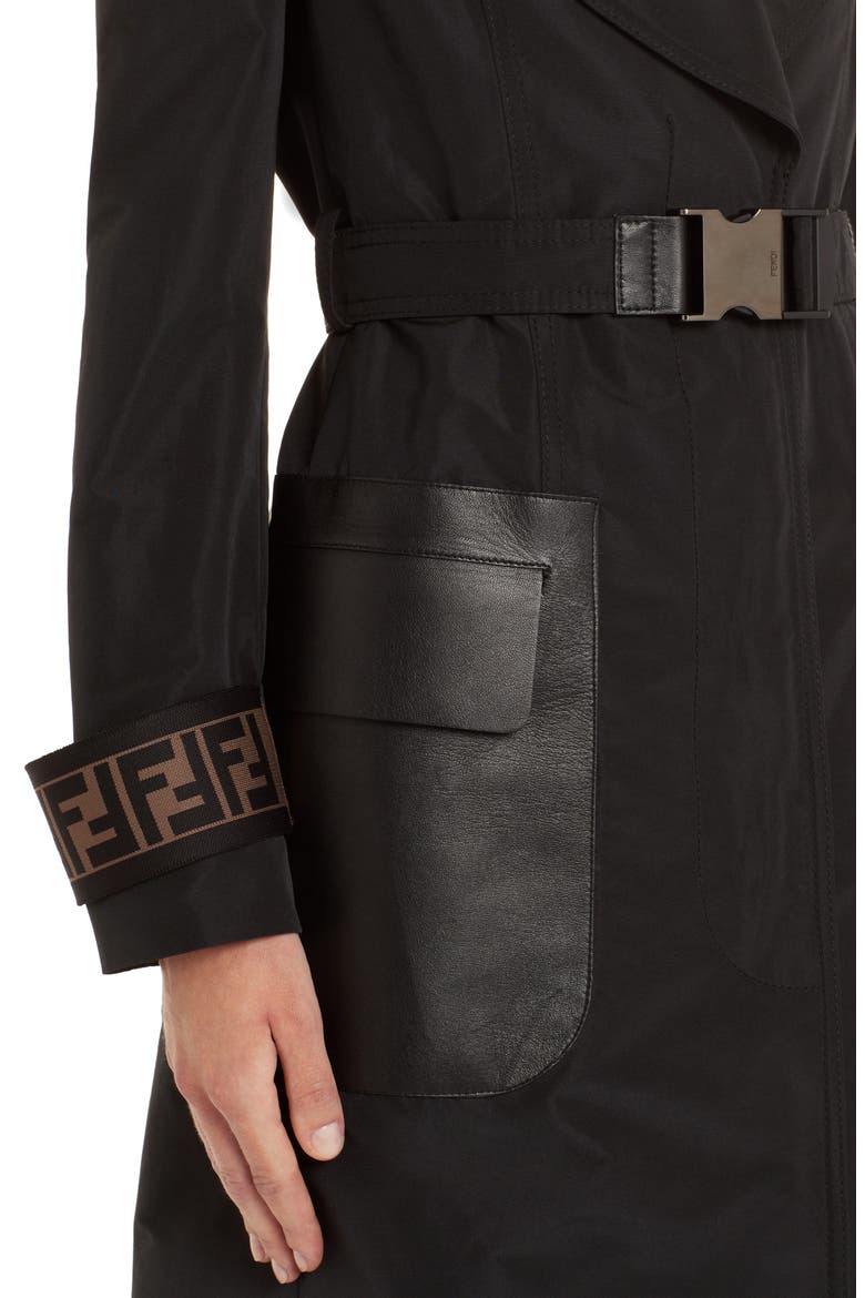 Leather Pocket Trench Coat, Alternate, color, BLACK