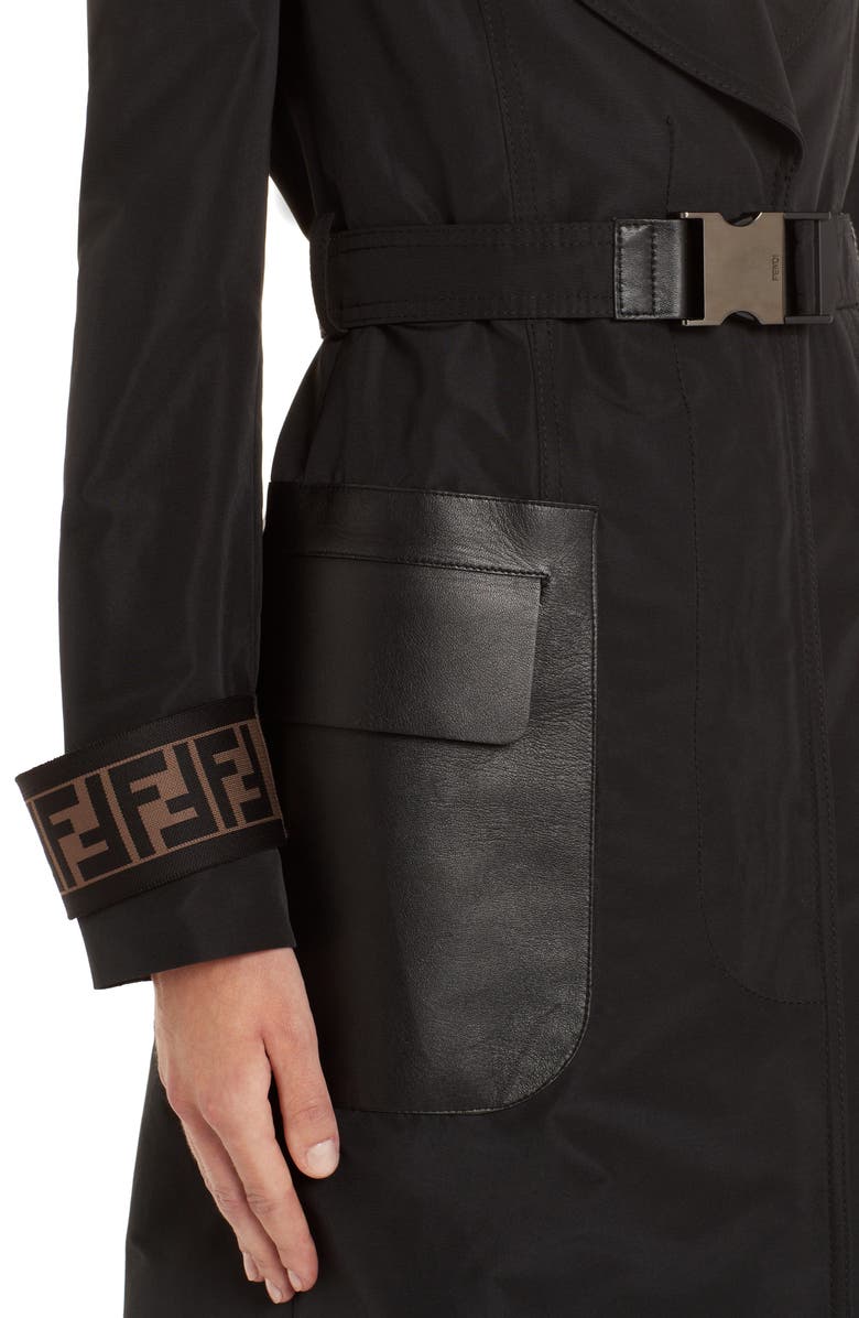 Fendi Leather Pocket Trench Coat, Alternate, color, 