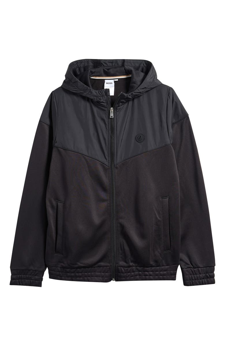 BOSS Kidswear Kids' Mixed Media Jacket, Main, color, Black