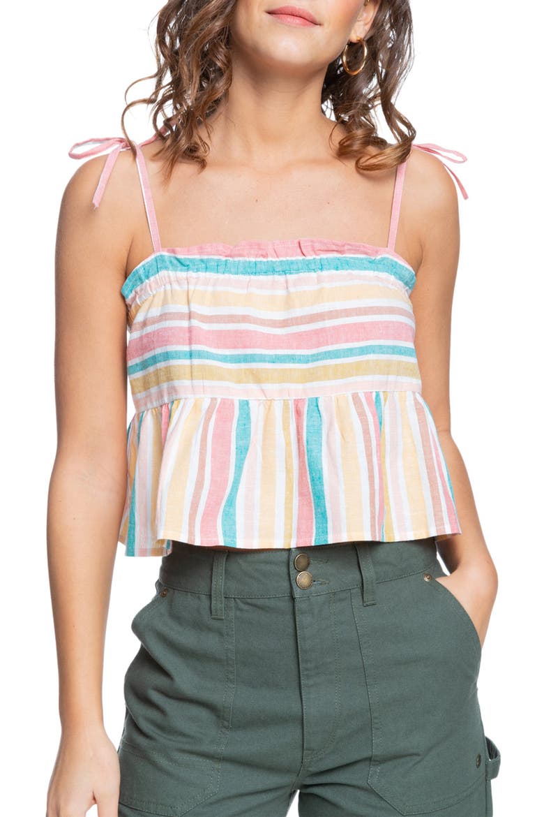 Stripe Cotton & Linen Blend Camisole, Main, color, SNOW WHITE ALOHA STRIPE