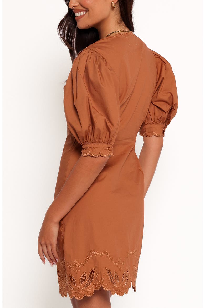 Rhodes Embroidered Puff Sleeve Minidress, Alternate, color, BROWN