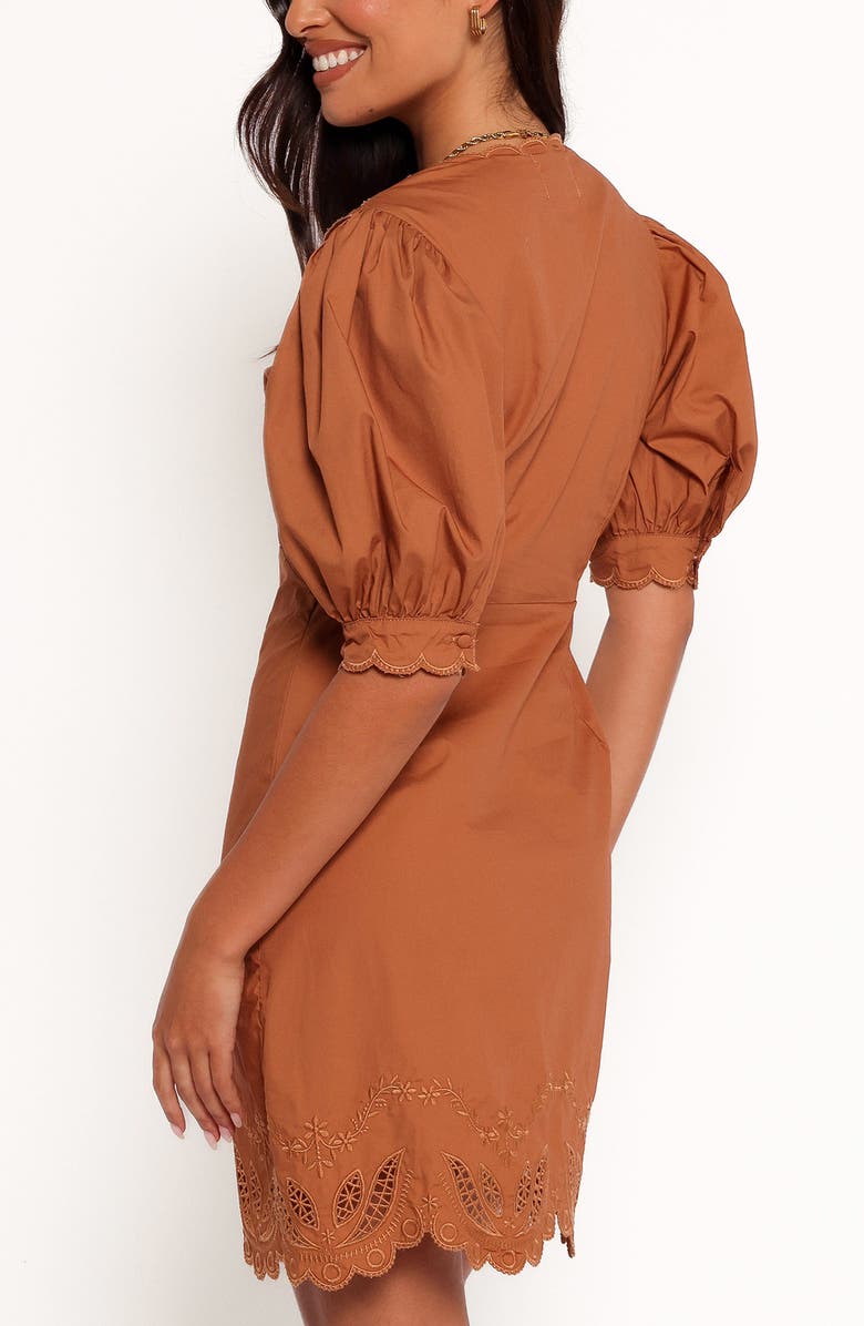Petal & Pup Rhodes Embroidered Puff Sleeve Minidress, Alternate, color, Brown
