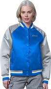 STARTER Women's Starter Blue/Silver Detroit Lions Satin Full-Snap Vintage Varsity Jacket