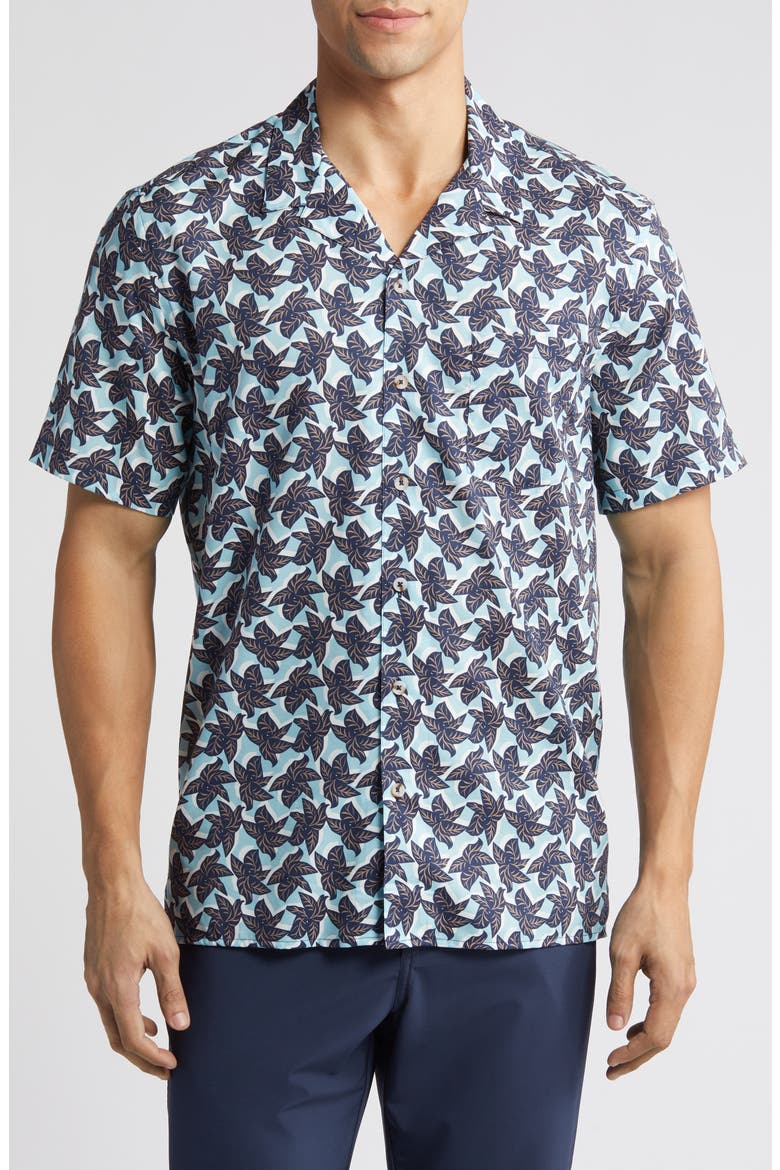 Leaf Print Cotton and Modal Camp Shirt, Main, color, BLUE