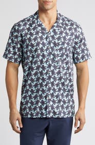 Johnston & Murphy Leaf Print Cotton and Modal Camp Shirt