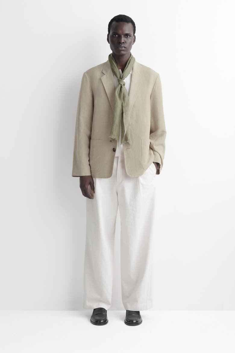 Fringed Linen Scarf, Alternate, color, KHAKI / STRIPED