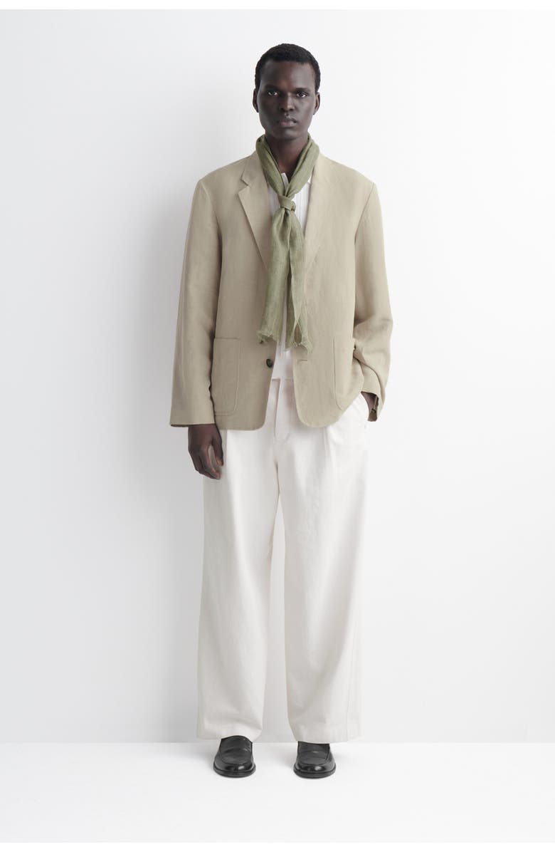 COS Fringed Linen Scarf, Alternate, color, Khaki / Striped