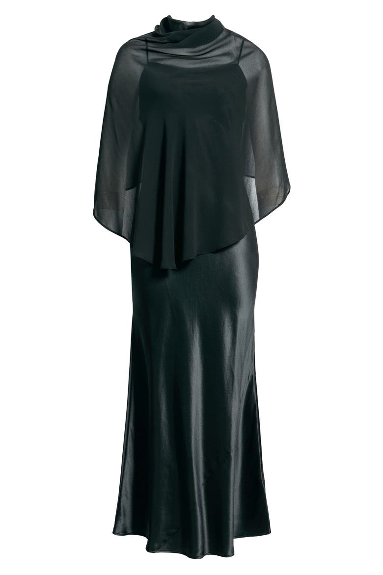 Lilibeth Silk Charmeuse Slipdress & Chiffon Cape Set, Main, color, BLACK