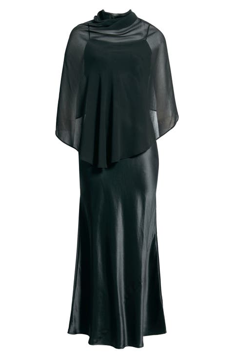 Lilibeth Silk Charmeuse Slipdress & Chiffon Cape Set