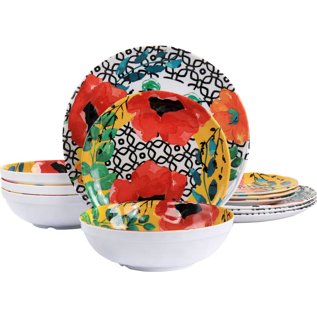 Elama Grace 12 Piece Melamine Dinnerware Set In Multi