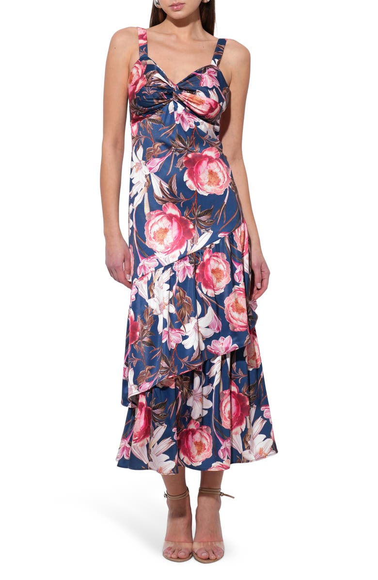Adelyn Rae Dione Floral Tiered Ruffle Dress, Main, color, Navy