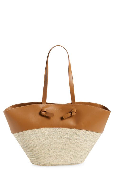 Large Knot Straw & Leather Tote