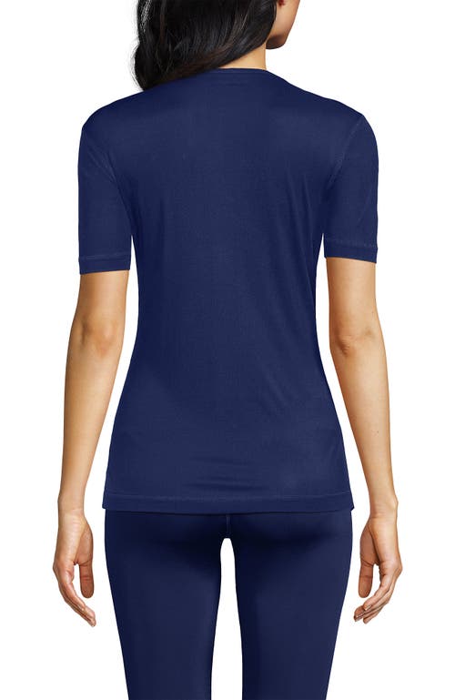Lands' End Womens' Silk Interlock Short Sleeve Crewneck Long Underwear Thermal Baselayer Top In Blue