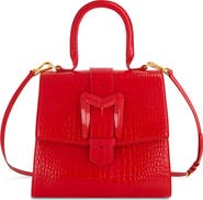 Mac Duggal Crocodile Leather Buckle Detail Medium Handbag