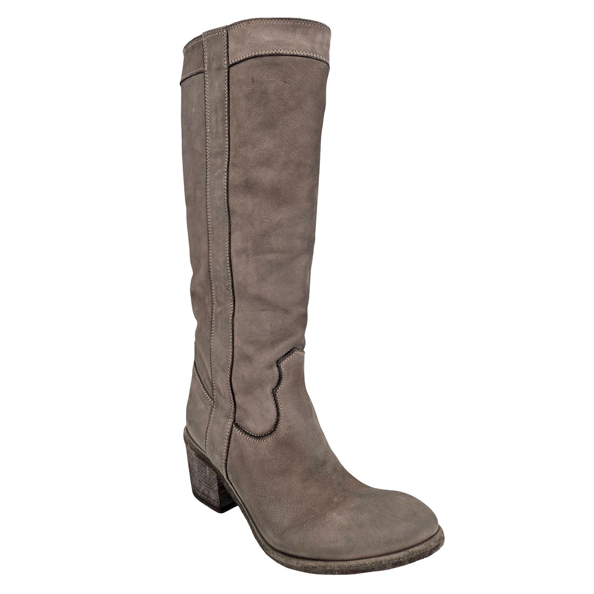 Washed Leather Knee-High Pull-on Boot, Alternate, color, Taupe