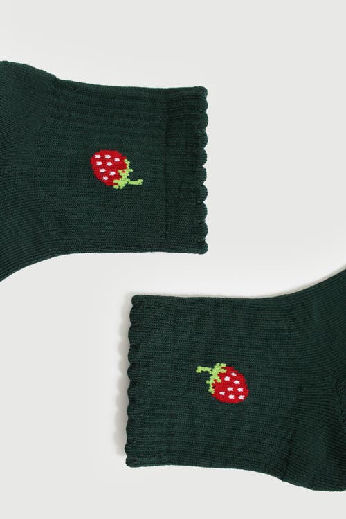Fraise Garden Party Quarter Crew Grip Socks In Green