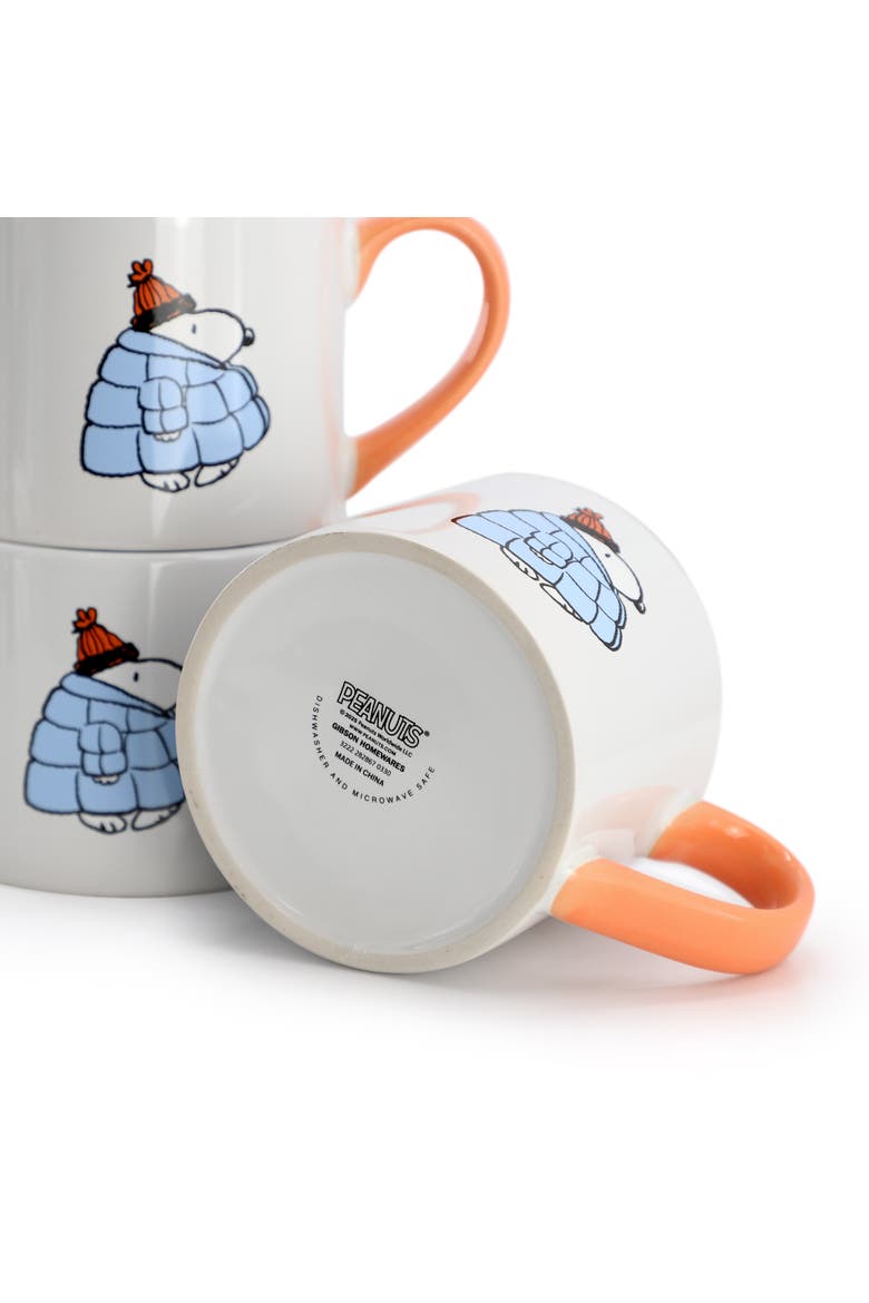 4 Piece 19 Ounce Stackable Stoneware Mug Set in Peach, Alternate, color, Pink