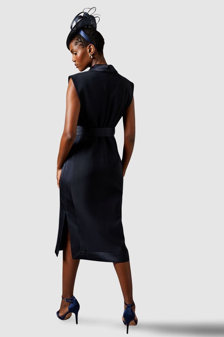 Tux Satin Midi Dress, Alternate, color, Navy