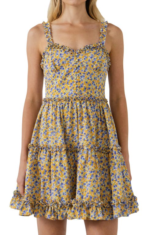 Free The Roses Floral Ruffle Tiered Fit-and-flare Mini Dress In Orange Multi