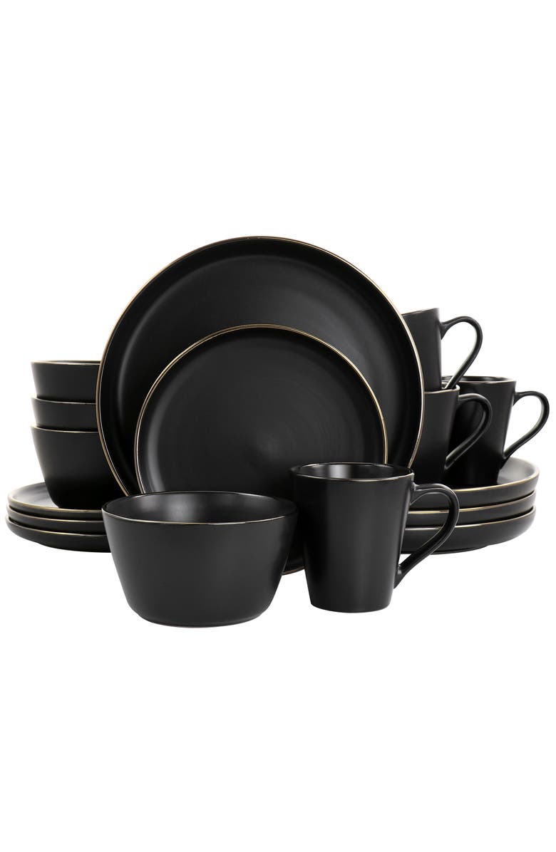 Elama Paul 16 Piece Stoneware Dinnerware Set, Main, color, Black