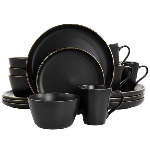 Elama Paul 16 Piece Stoneware Dinnerware Set In Black