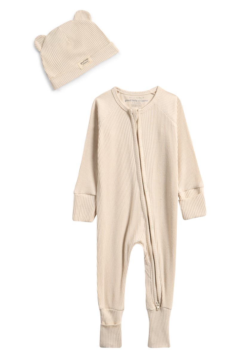 Bella Tunno Rib One-Piece & Hat Set, Main, color, Cream