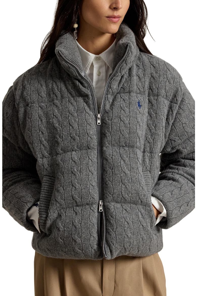 Cable Wool & Cashmere Puffer Jacket, Main, color, FLANNEL GREY HEATHER