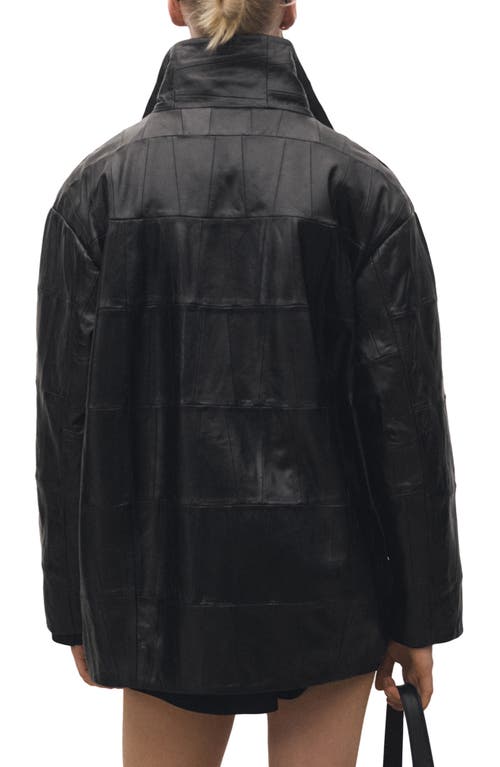 Mango Patchwork Leather Jacket In Black