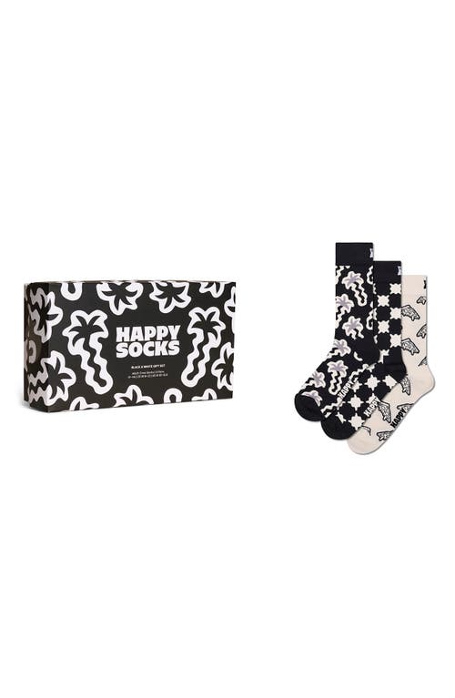 Happy Socks Assorted 3-pack Black & White Socks Gift Box In Black