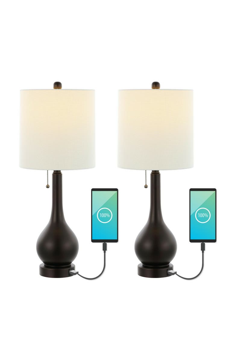 JONATHAN Y Tyler 24" Modern Classic Gourd Iron LED Table Lamp with Pull-Chain with Dual USB Charging Port, Main, color, Oil Rubbed Bronze