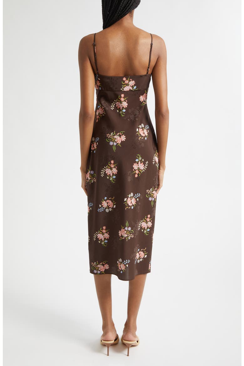 Shara Floral Print Silk Blend Midi Dress, Alternate, color, DARK MOCHA MULTI