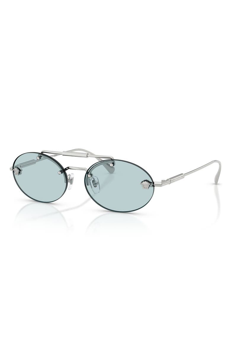 Versace 56mm Oval Sunglasses, Alternate, color, Silver / Light Blue