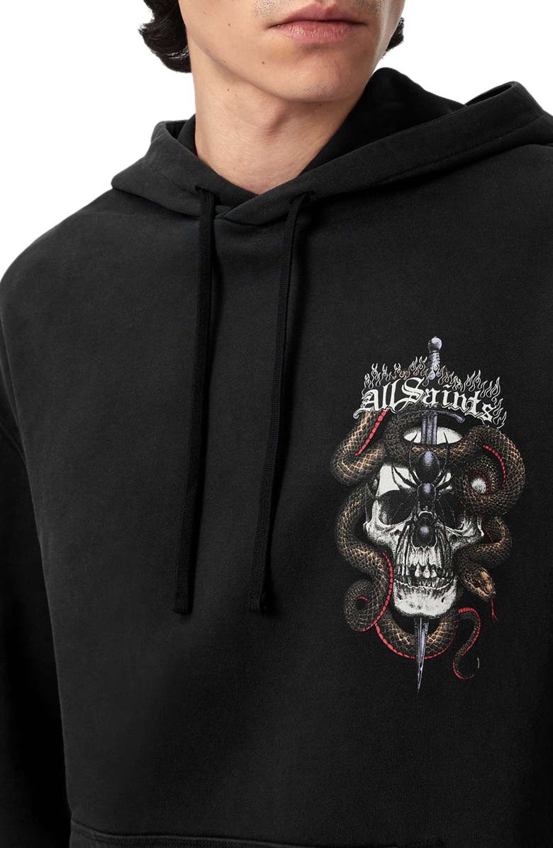 AllSaints Araknid Graphic Hoodie, Alternate, color, Washed Black