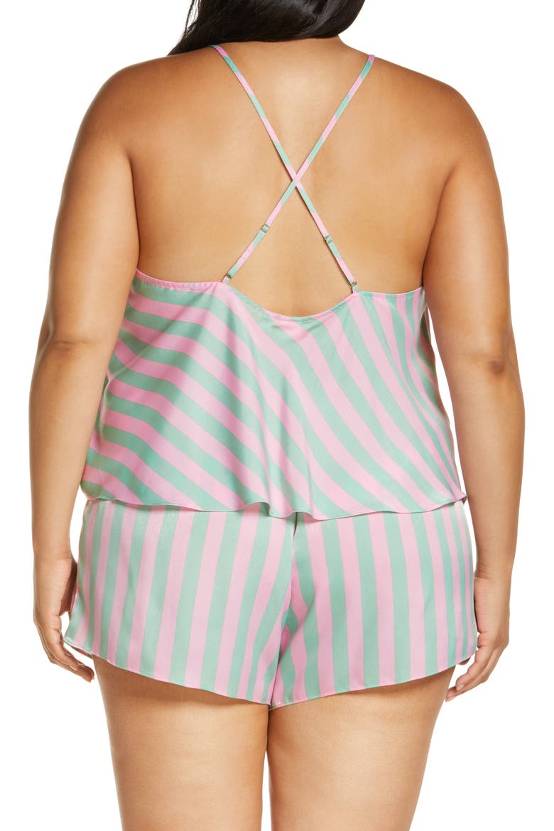 Satin Pajamas with Eye Mask, Alternate, color, GREEN MENTHOL EVEN STRIPE