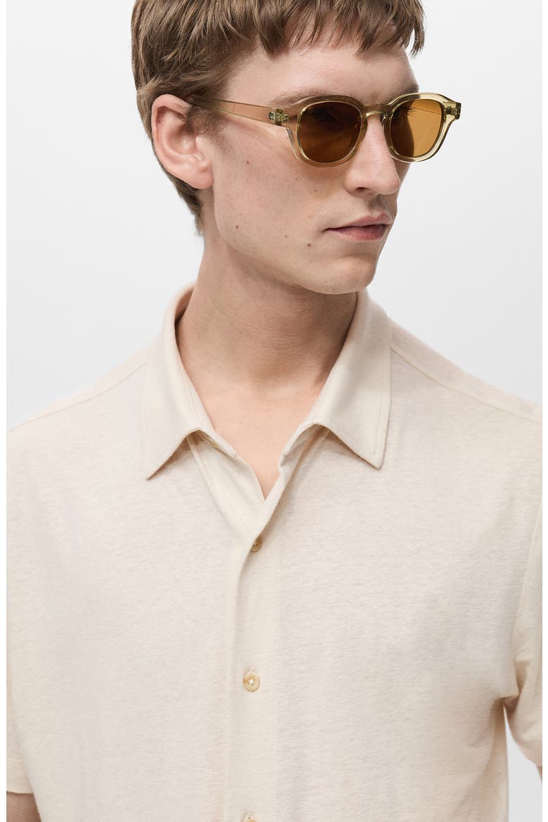 Regular Fit Short Sleeve Linen Blend Button-Up Shirt, Alternate, color, IVORY WHITE