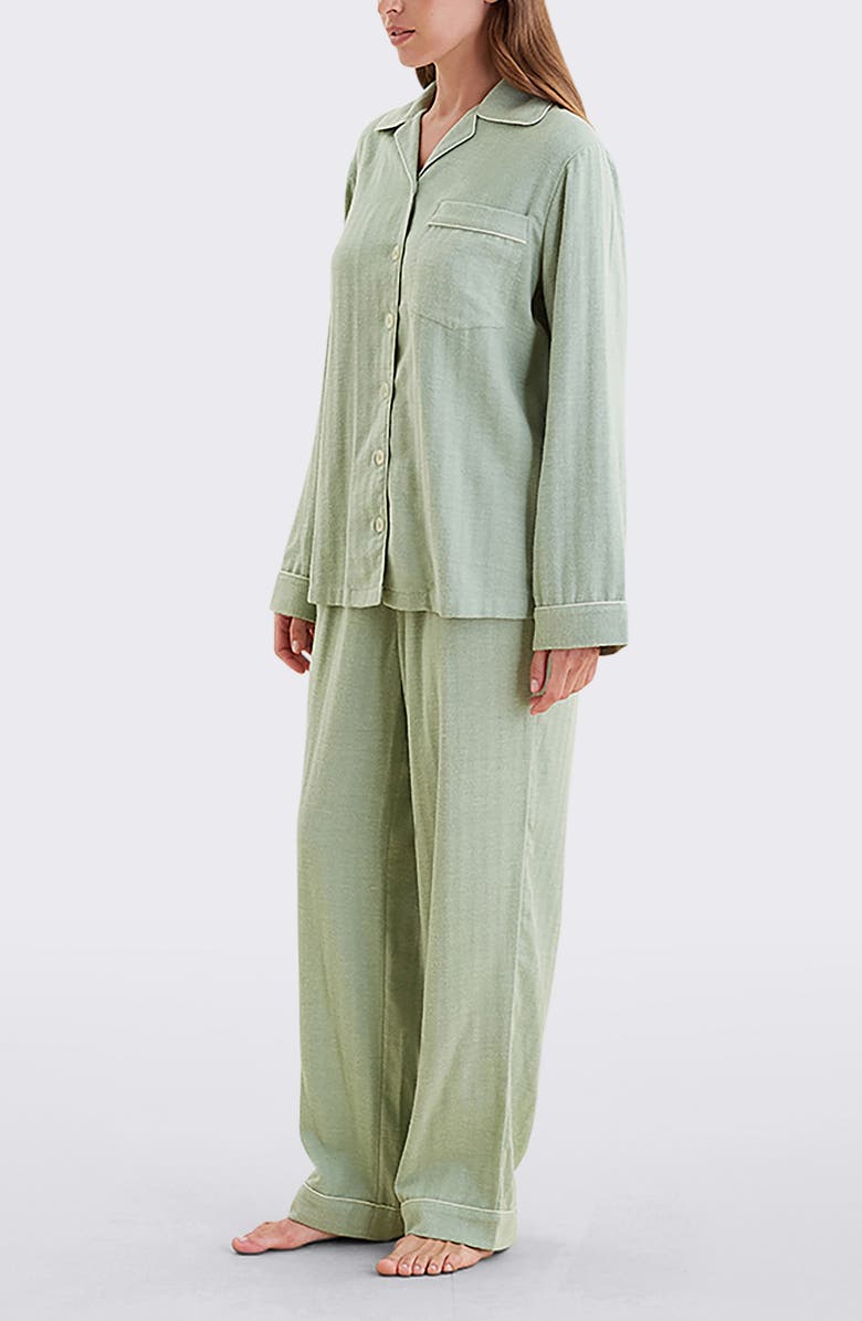 Papinelle Herringbone Supersoft Brushed Organic Cotton Pajamas, Alternate, color, Winter Green