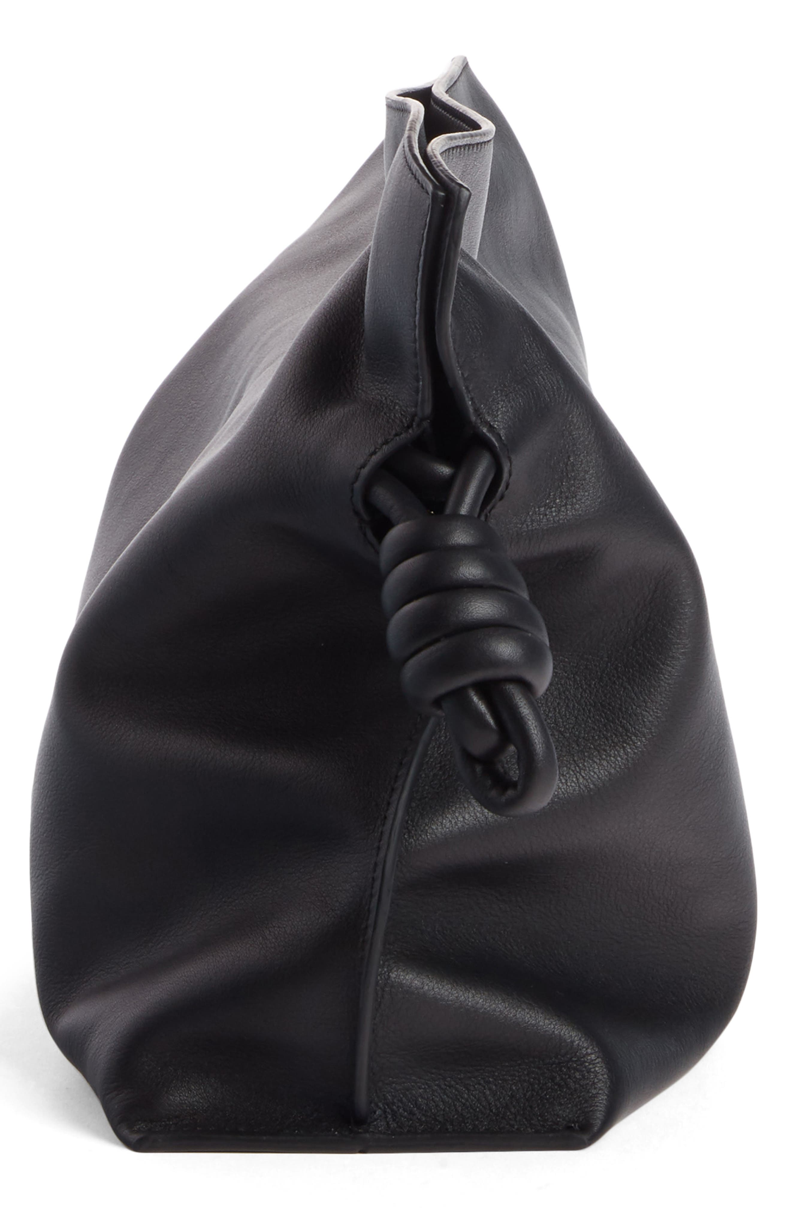 Flamenco Knot Leather Clutch, Alternate, color, BLACK