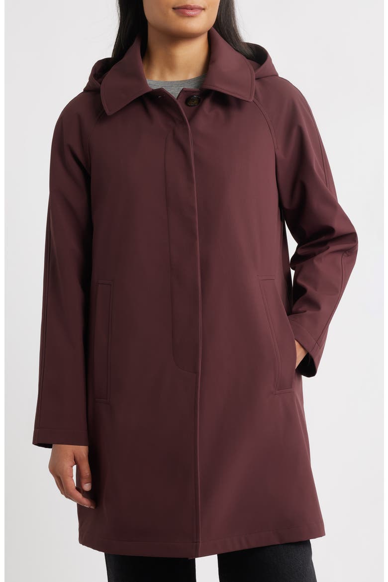 Heritage Bonded Trench Raincoat with Removable Hood, Main, color, BLACK CHERRY