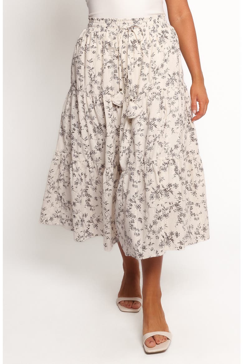 Lennon Floral Tiered Midi Skirt, Main, color, BROWN IVORY