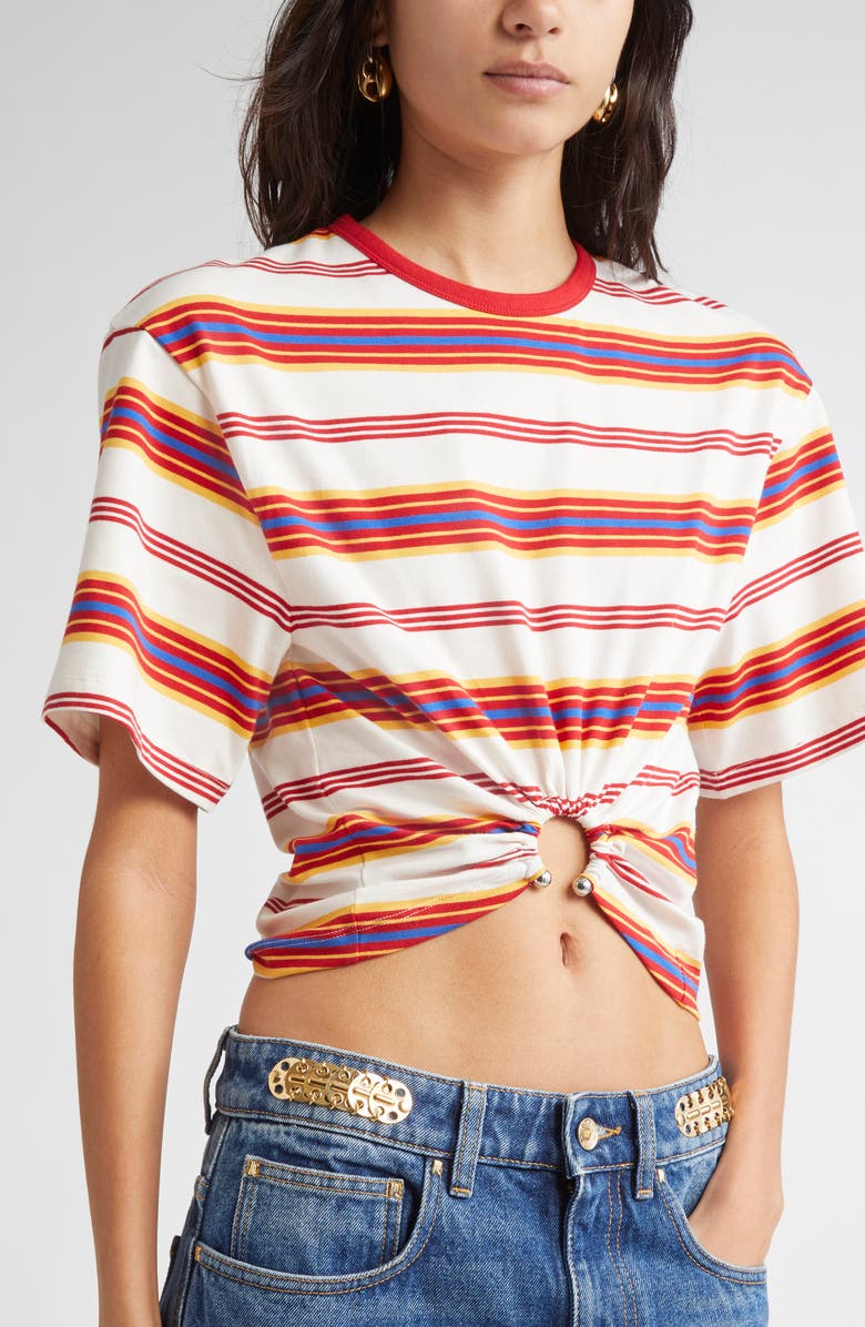 Rabanne Stripe Piercing Ring Crop T-Shirt, Alternate, color, Stripes Cream / Orange /
