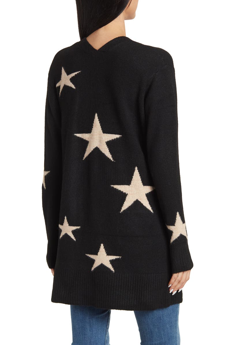 Sweet Romeo Intarsia Star Open Front Cardigan, Alternate, color,